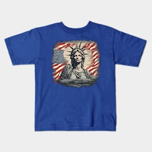 Statue of Liberty Face with the USA Flag Kids T-Shirt